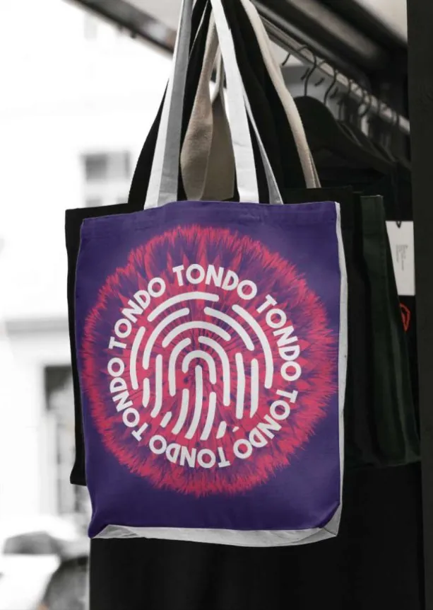 Tondo tote bag with pink urchin print